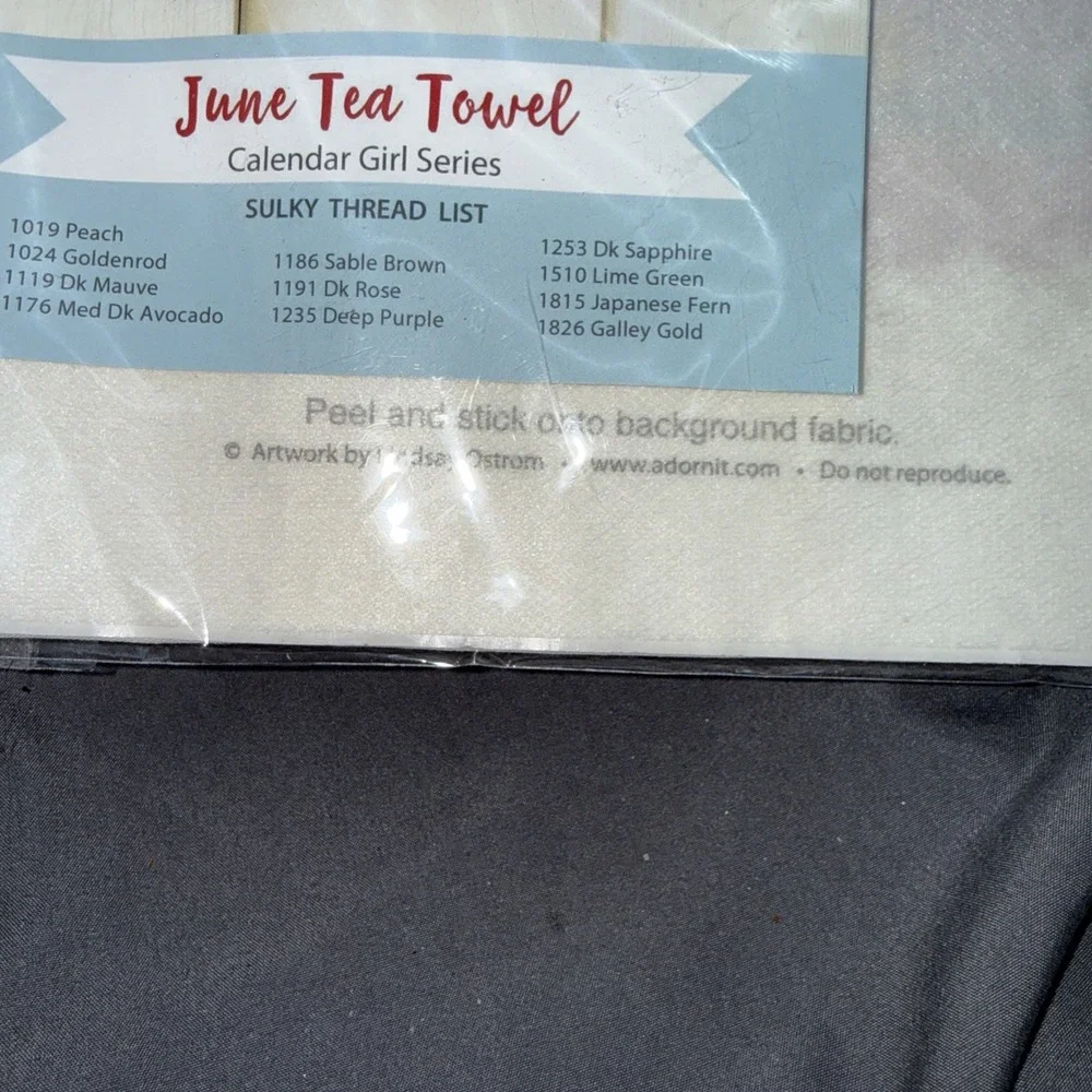Adornit Stitch it Hand Embroidery Calendar Girl Series Tea Towel JUNE NO THREAD